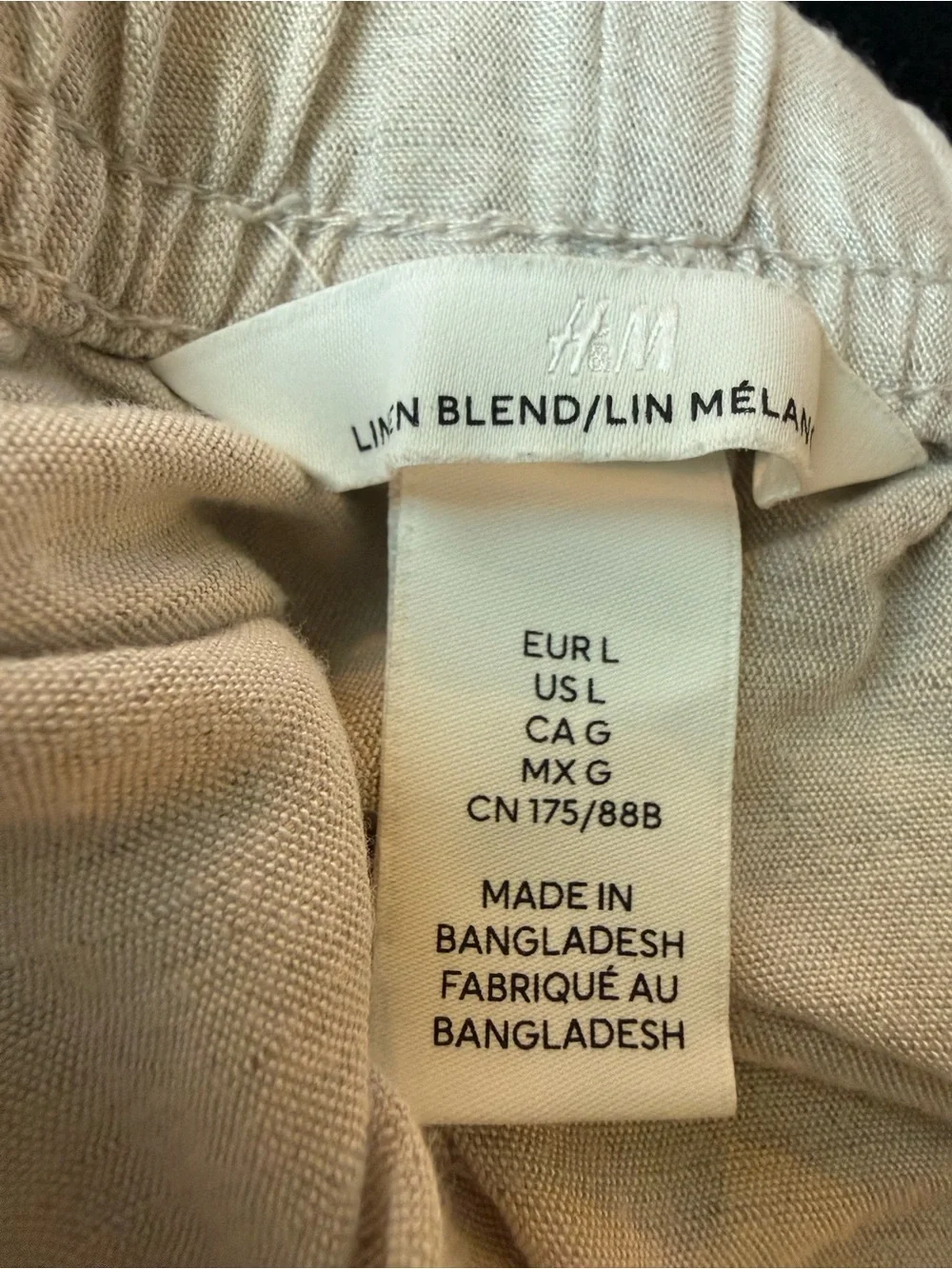 H&M Linen Blend Wide Leg Drawstring Pants Beige L Relaxed Casual